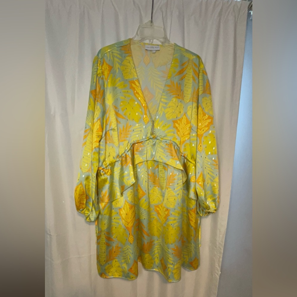 Tropical Print V-Neck Maxi Dress in Yellow & Aqua - Picture 2 of 7